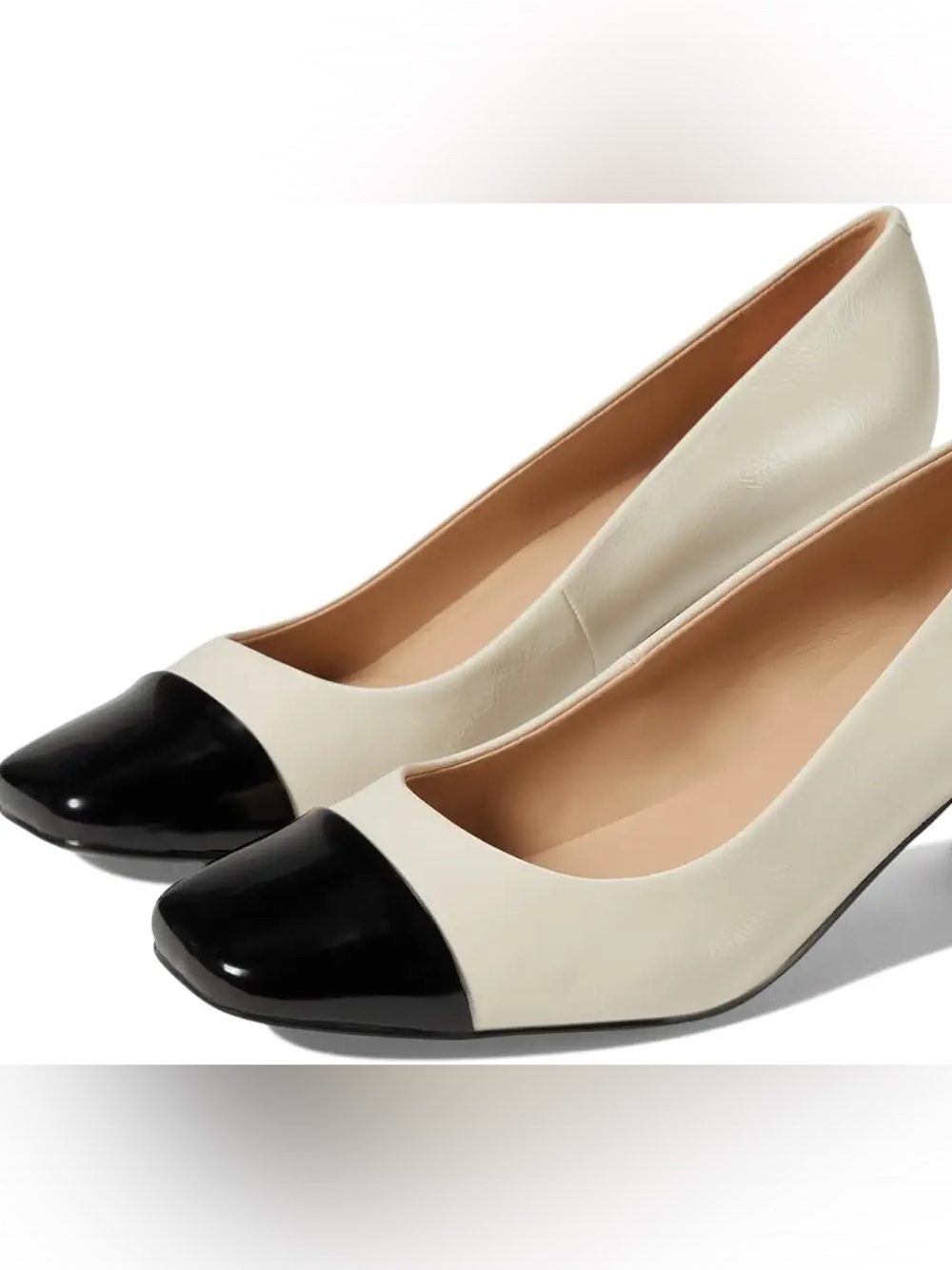 Bandolino Two-Tone Cap-Toe Ballet Flats in Cream and Black Size 8